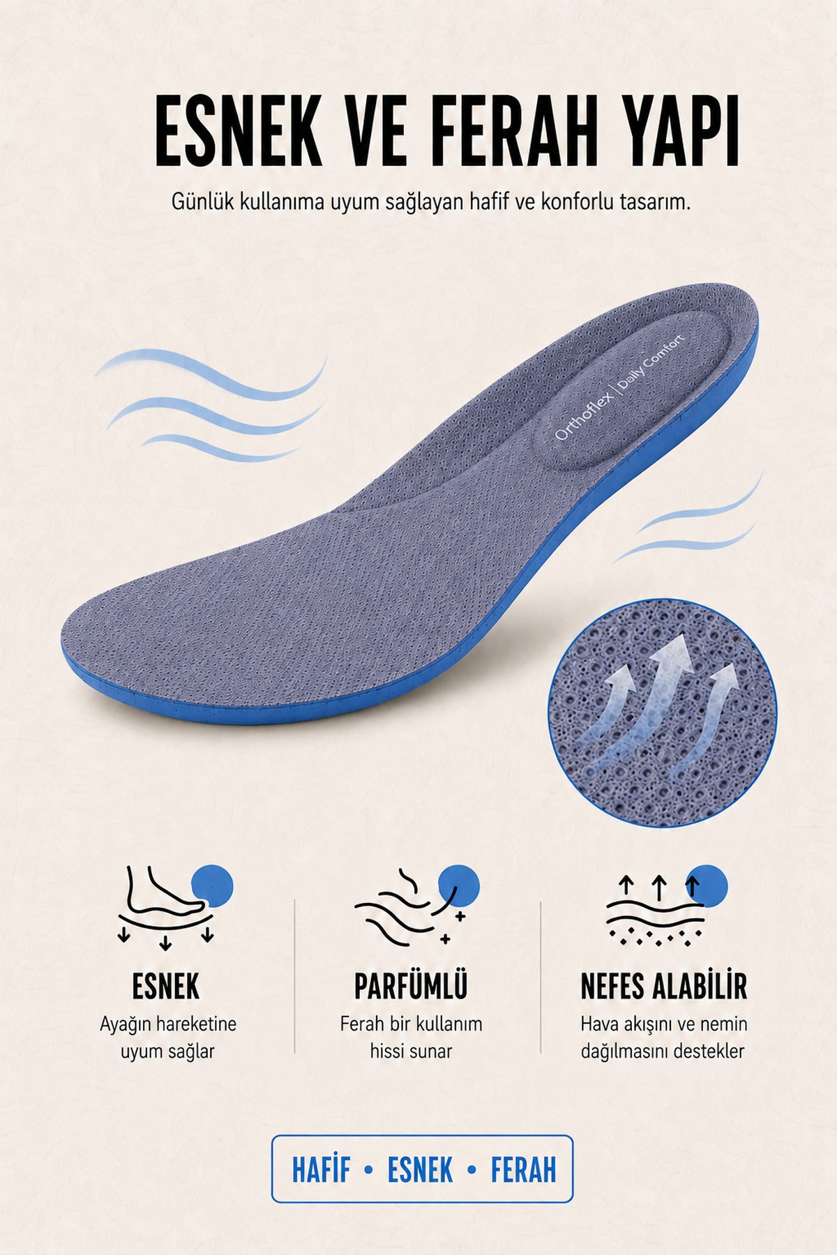 OF03 | Daily Comfort – Nefes Alabilen, Yumuşak ve Darbe Emici Günlük Ortopedik Ayakkabı İçi Tabanlık