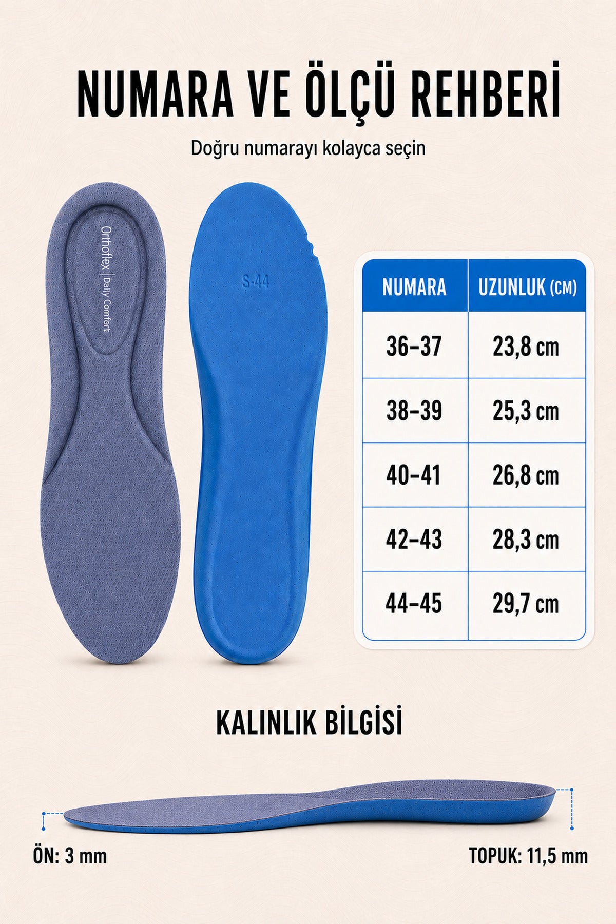 OF03 | Daily Comfort – Nefes Alabilen, Yumuşak ve Darbe Emici Günlük Ortopedik Ayakkabı İçi Tabanlık