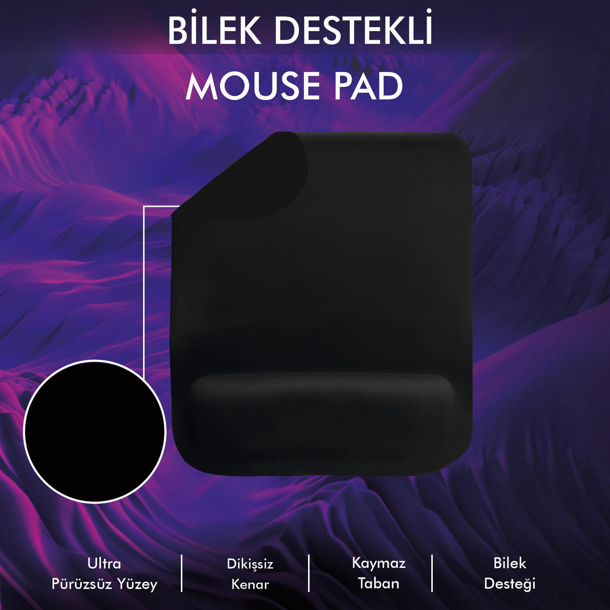 MP02 - Dörtgen Bilek Destekli Mouse Pad | Konfor, Kaymaz Taban, Ergonomik, Yumuşak, Ev,Ofis